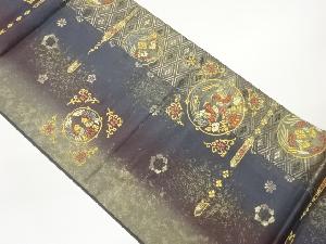 引箔向かい鳥に花唐草・菱模様織出し袋帯
